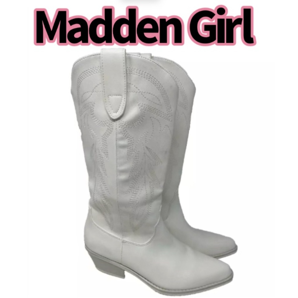 Madden Girl Women's Redford White Cowboy, Western Boots 7.5 Medium M